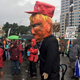 Activists protest outside Parliament with an effigy of President Donald Trump during Secretary of State Rex Tillerson’s visit to Wellington, New Zealand on June 6, 2017 (Nicholas Jones/New Zealand Herald via AP)